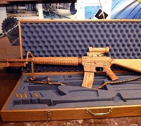 A wooden AR-15 replica