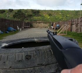 Shooter's perspective with the Ruger 10/22 Takedown. Note the author's high-tech rifle rest. 