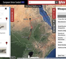 An example of an iTrace weapon trace. Notice how the serial number was partially erased. This particular trace follows a Type 56 from China to its location in Sudan. The idea isn't to pinpoint the location of various weapons around the world, but instead to find out who is moving these weapons into conflict zones.