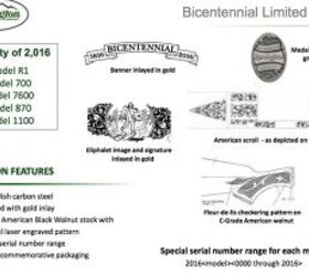 This graphic provides information on the 200th anniversary guns by model and type. 