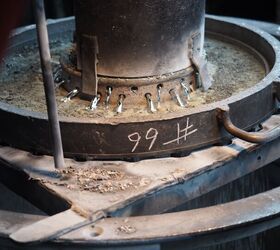 Molten lead pouring into the sieve. It was rather hot up there even with the windows open and a strong breeze flowing through.