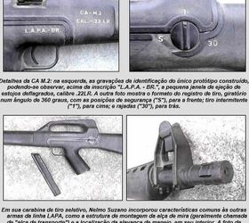 Part of author's 'Enciclopedia de Submetralhadoras' e-book with pics of the CA automatic carbine. Note the use of a flash hider, not really necessary in a .22LR gun, but very neat-looking. Sharpen your Portuguese language, folks!