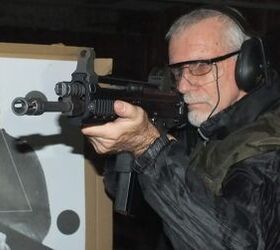 The CT 556 standard sights, similar to those used in the company's new subguns, were mounted on the top receiver rails, but foldable or red-dot units were a better choice. The grip-type shape of the magazine housing's forward end tended to attract many shooters' supporting hands, but not the author's.