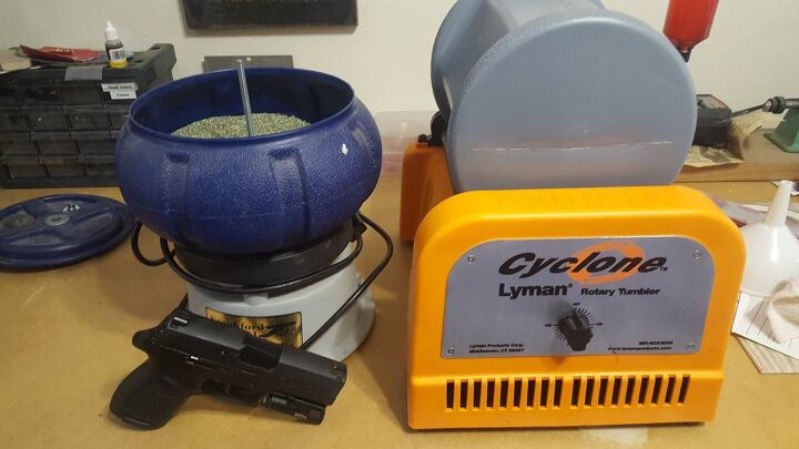 Left, my vibratory cleaner, right is my Lyman Cyclone rotary cleaner (the wet cleaner i use more often)