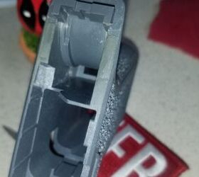 Close-up of where the material was removed, before finishing with sandpaper.