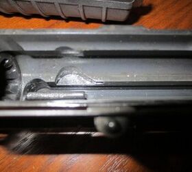 The upper receiver. Note the slot now carved by the cam pin at the rear of the cam pin rotation area. 