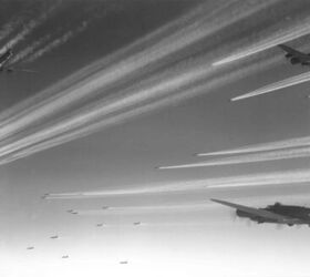 A formation of B-17Fs of the 92nd Bomb Group on a mission in 1943. Likely, many who set out that day did not make it back home.