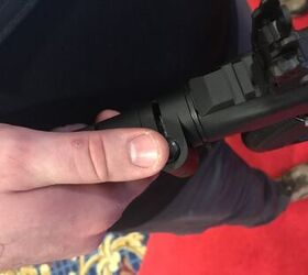 Simply press the button on top of the stock to unlock the stock and fold for easy storage.