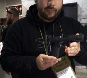 Author and STRYK B (Type B) pistol at the Shot Show 2018