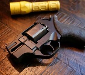 The Chiappa Rhino, pictured, fires from the bottom chamber.