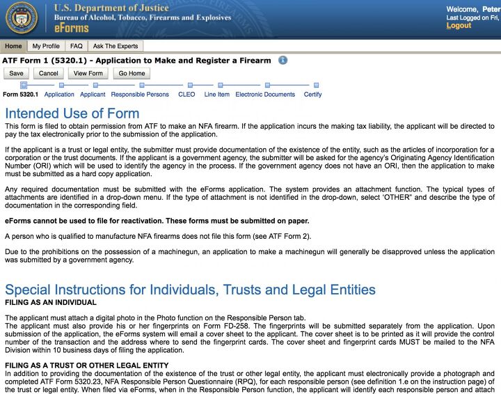 Eforms Legal Forms TFB TUTORIAL: Using The ATF Eforms NFA Application