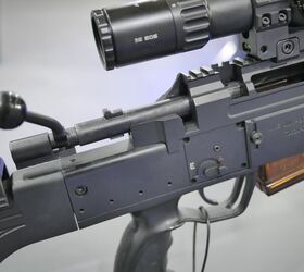 Bolt pulled back to the rear, note the cutout section of the Picatinny rail just behind the chamber.-Miles V, Indo Defense 2018