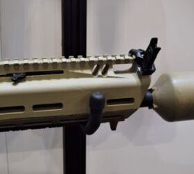 The RM277 rifle variant with mocked up Delta P suppressor and 45-degree BUIS (Matthew Moss/TFB)