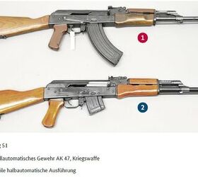 Picture 51. 1) Fully automatic rifle AK 47, military weapon 2) Civil semi-automatic version