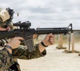 Original caption: 'U.S. Marine Corps Cpl. John M. Tully a low altitude air defense (LAAD) gunner with 2nd LAAD Battalion, fires a M16A4 rifle during combat marksmanship training on Camp Lejeune, N.C., Sept. 26, 2017.' (US Marine Corps photo by Lance Cpl. Cody J. Ohira)