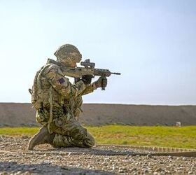 A British soldier, with the United Kingdom training team, fires his SA80 A3 Assault Rifle during a combined forces endurance stress shoot at Camp Taji, Iraq, Aug. 6, 2018. (A.Ward/MoD)