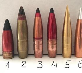 1) 14.5mm BS-41, 2) 14.5mm B-32, 3) 12.7mm B-32, 4) 12.7mm BS, 5) 12.7mm Barnes solid, 6) 12.7mm Hornady A-Max