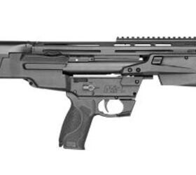 Smith & Wesson's new bullpup scattergun can hold six or seven rounds (depending on the length of the shell, 2 and 3/4' vs 3') in each of its two tubular magazines, for a maximum 14 +1 capacity.