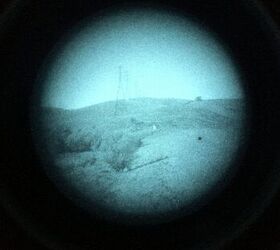 2x magnifier adapter installed. The bush casting the shadow is 200 yards away. The building is 530 yards away.