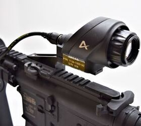 A close up of the ARCAS rifle-mounted optical display at DSEI 2021 (Matthew Moss)