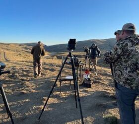 Some of the recording devices to verify and confirm the attempts: spotting scope with PhoneSkope mount for a GoPro, Swarovski spotting scope for human eyes, shooter facing camera (yes the photographer moved behind the shooter during the attempt).