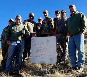 The team responsible for the shoot. From left to right: Chad Drayer (Mesa Precision Arms), Bill Travis (shooter), John Hakes (Mesa Precision Arms), tall guy in the center was Curtis Ellgen (Ellgen Ranch Outfitters; it was on his ranch), and on the right Kyle Pittman (Pittman Bullets). The others of us were supporting staff and witnesses.
