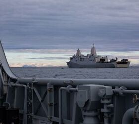 The San Antonio-class amphibious transport dock ship USS Arlington (LPD 24) launches boats with U.S. Marines from Charlie Company, 2nd Reconnaissance Battalion, assigned to 22nd Marine Expeditionary Unit and Royal Marines from 42 Commando for a visit, board, search and seizure training mission in the Atlantic Ocean in support of exercise Northern Viking 2022, April 12, 2022. Northern Viking 22 strengthens interoperability and force readiness between the U.S., Iceland and Allied nations, enabling multi-domain command and control of joint and coalition forces in the defense of Iceland and Sea Lines of Communication in the Greenland, Iceland, United Kingdom (GIUK) gap. (U.S. Marine Corps photo by Cpl. Henry Rodriguez)