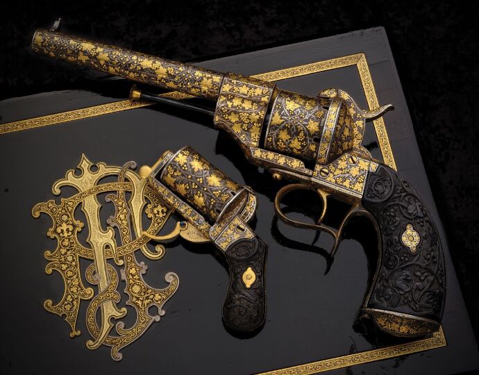Infernal Revolver POTD: Damascened Orbea Hermanos Pinfire Revolvers | thefirearmblog.com