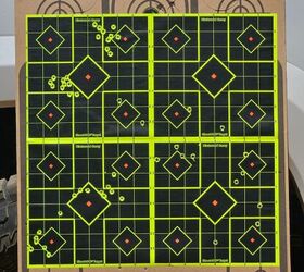 Two groups on the top were shot with CCI Stanard Velocity 40-grain, while the bottom two groups were shot with CCI Mini-Mag 40-grain. Both groups were shot from 100 yards using the Maven CRS1. 3-12x44mm from the prone position using a bipod.