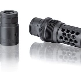 Base Holder Sport (left) and Model PB muzzle device installed into a Base Holder XD (right)