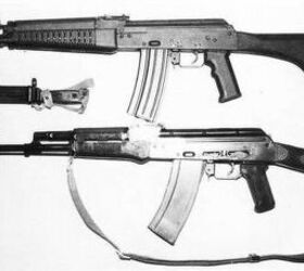 Wieger rifle (top) and East German AK 74 (bottom)