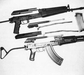 Wieger rifle (top) and East German AKM with folding stock (bottom)