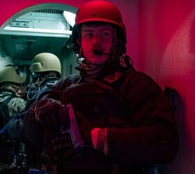 potd training aboard uss dewey, Boatswain s Mate Seaman Joe Roke from Clayton North Carolina stands watch for assailants during visit board search and seizure training U S Navy photo by Mass Communication Specialist 1st Class Samantha Oblander