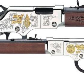 The Henry Golden Boy American Legion Tribute Edition .22 S/L/LR features a nickel-plated and engraved receiver cover with 24kt gold-plated highlights for contrast.