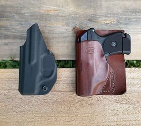 why kydex is currently the king of holster sales, A Kydex holster is shown on the left A leather holster is shown on the right I bought the leather holster in 2016 and built the Kydex holster last year