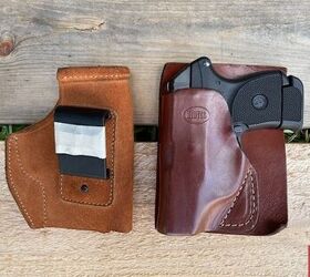 why kydex is currently the king of holster sales, The leather holster on the left is made to be generic It is sewn together pretty quickly and offers varied retention and safety levels with different firearms The leather holster on the right has been custom made to fit a Ruger LCP