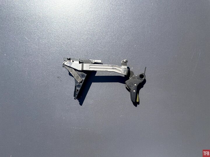 The right side of the Timney Alpha trigger as it came out of the Glock.
