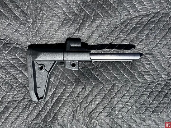 tfb review magpul sl mp5stock, Right profile of the Magpul SL MP5 stock when retracted The QD sling cup can be used on either the left or right side