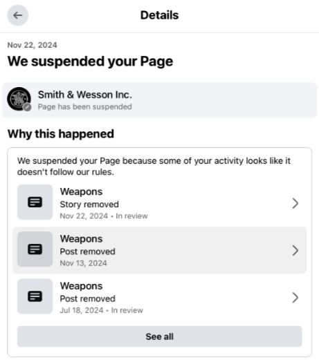 smith wesson gets booted off facebook