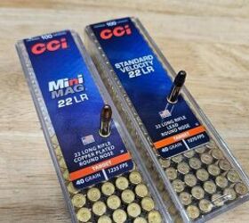 CCI .22 LR Mini Mag (supersonic) and Standard Velocity ammo (subsonic), both with 40-grain bullets