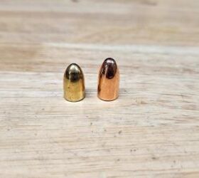 115-grain 9mm bullet (L) next to a 147-grain 9mm bullet ® showing that the design is basically the same, the subsonic bullet is just a little longer to accomodate the extra mass.