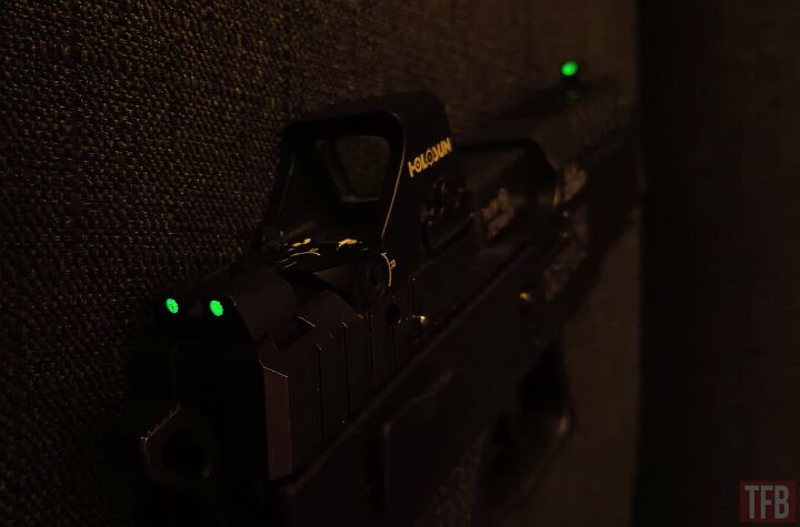 tfb review cz p 09 c nocturne pistol the p 07s successor, This is what CZ s glow in the dark sights look like after just a few second charge with a flashlight