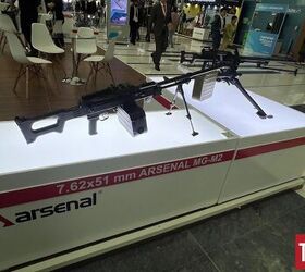 bulgarian arsenal mg m2 disintegrating link 7 62x51mm pk machine gun, Arsenal PK machine gun display at IDEX Photo by Lynndon Schooler