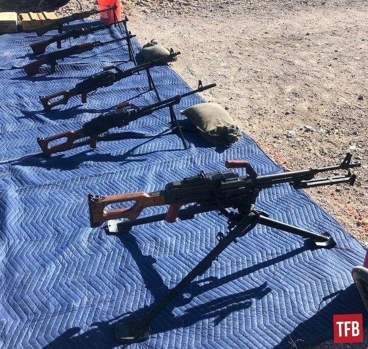 RPD 7.62x39 light machine guns, RPK 7.62x39 automatic rifles, and PK / PKM 7.62x54 general purpose machine guns on the gun line. Photo by Lynndon Schooler.