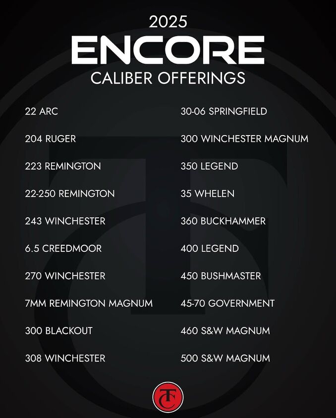 fudd friday thompson center makes a comeback in 2025, Here are the rifled options for 2025 Thompson Center has officially listed 29 calibers for the Encore series this year but expect more than that