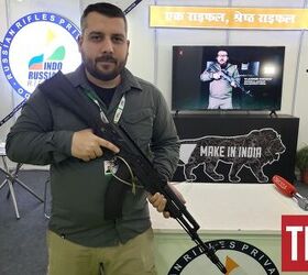 Author with the Indian version of AK 203 at the exhibition in Lucknow