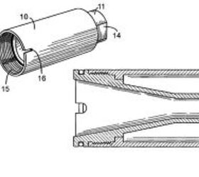 silencer saturday 382 noveske s new amigo, Image from Noveske patent US7836809B2 showing the parts of the Flaming Pig and a cutaway view showing the expansion chamber behind the cone