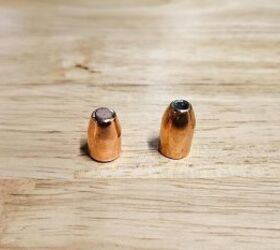 Full metal jacket (L) and jacketed hollow point .40-caliber projectiles