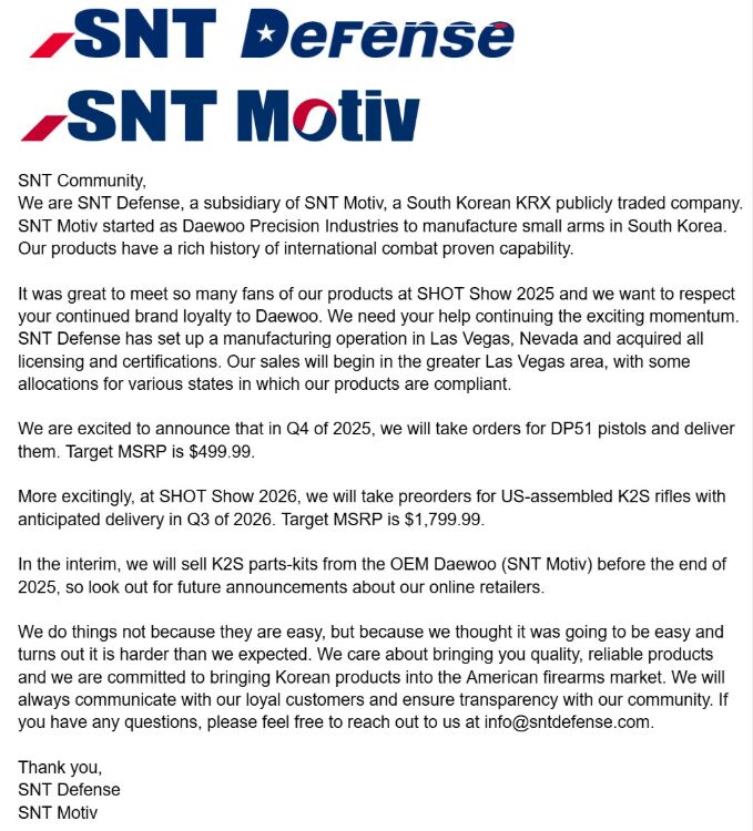 snt provides update on american k2 rifles