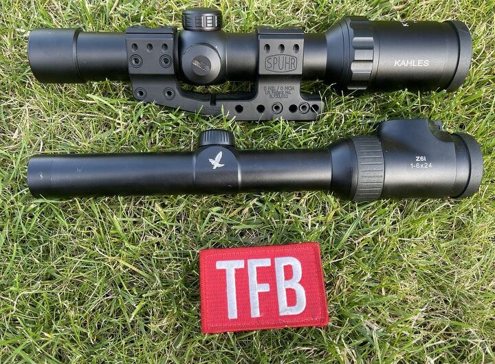 My good old Swarovski Z6i with a 30mm tube beside the new Kahles K18i-2 with a 34mm tube (Swarovski owns Kahles).